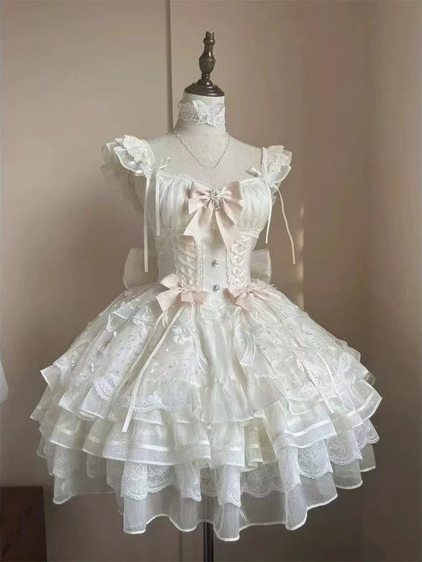 Sweet Lolita Y2k Mini abiti da donna patchwork in pizzo manica corta fasciatura elegante abito da festa corto vintage francese estivo femminile