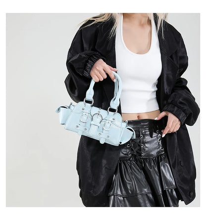 2025 Nuove borse a tracolla e a tracolla quadrate in PU Popolarità solida Borse stile Y2K dal design alla moda e alla moda per le donne alla moda