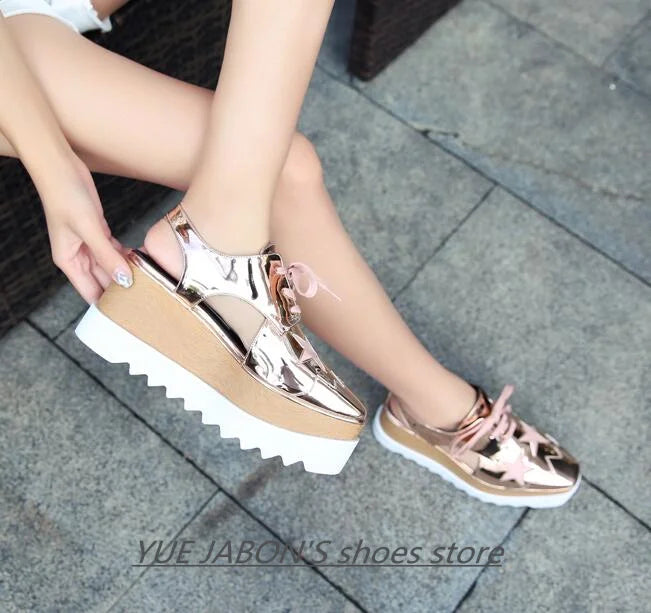 Genuine Leather Buckle Strap Sandals Breathable Sneakers Stars women summer rivets shoes Korean Style Platform Casual Shoes
