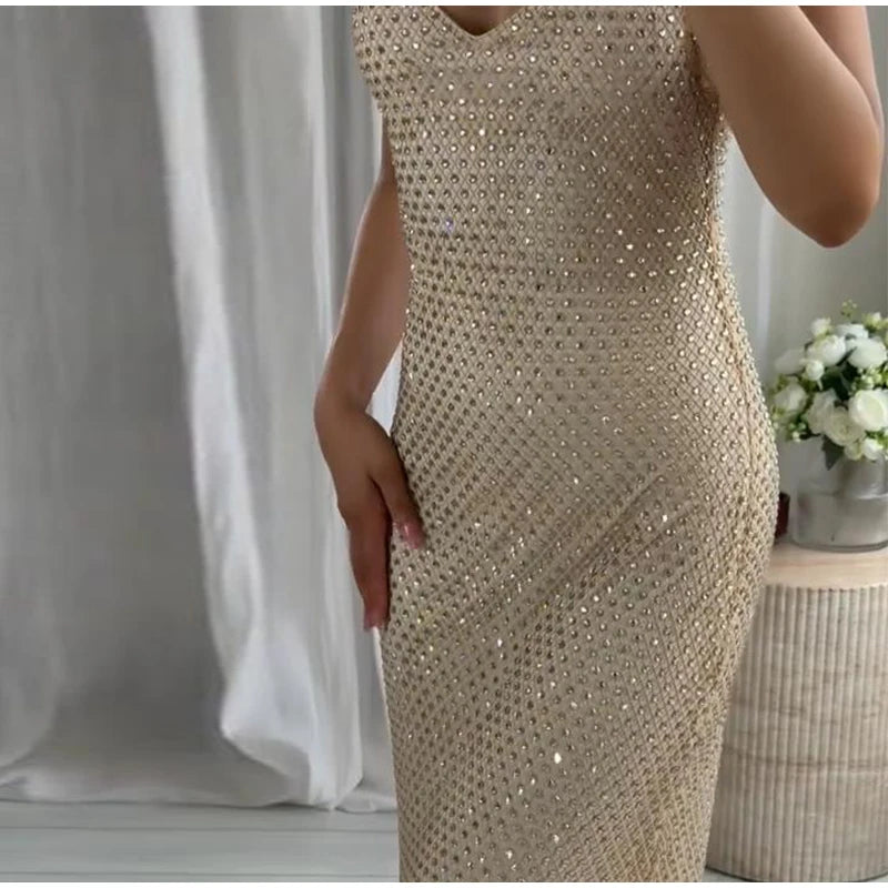 Abito corto senza maniche scintillante da donna con tutti i strass Abiti sexy senza spalline alla moda per donna Estate Nuovo outfit streetwear