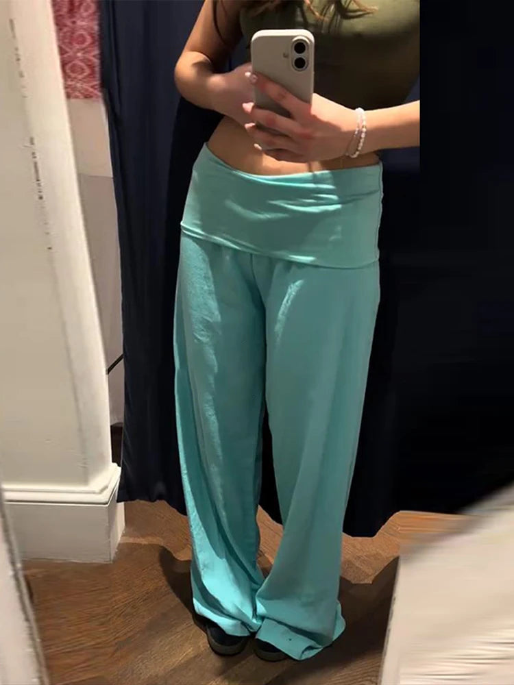 Pantaloni Lunghi a Gamba Larga con Vita Elastica per Donna, Tessuto Elasticizzato, Nuova Collezione 2026, Outfit Casual Estivo da Donna per Uso Quotidiano e Street Style