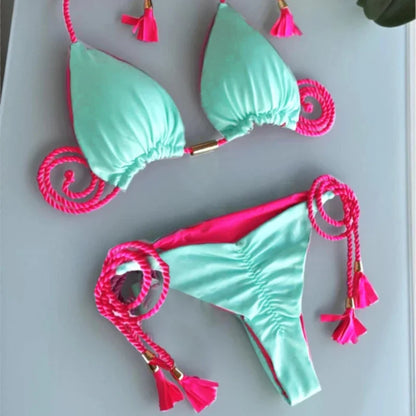 Costume da bagno donna bikini set bikini sexy con coulisse costumi da bagno leopardo due pezzi costume da bagno costume da bagno bikini con lacci biquinis