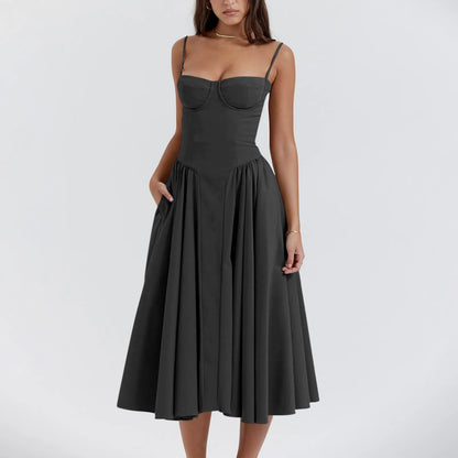 Robe d'été florale à bretelles pour femmes, sexy, bustier, sans manches, robe féminine, mode 2024, imprimée, ligne A, élégante, mi-longue, Lady Vestidos