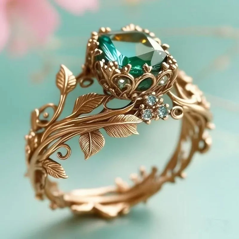 Anello Totem Anello Anello creativo con zirconi verdi intarsiati in lega vintage