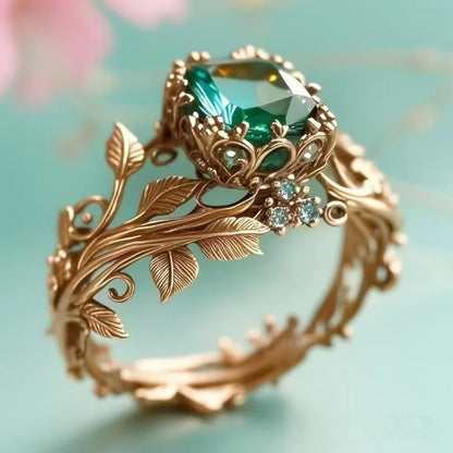 Anello Totem Anello Anello creativo con zirconi verdi intarsiati in lega vintage