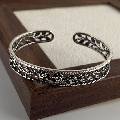 925 Sterling Silver Bracelets for Women Chain Accessories Trend Vintage Simple Rose Flower Pendant Party Jewelry Gift