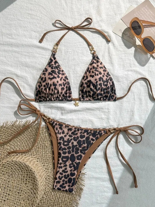 Nouvel arrivage 2025 Maillot de bain bikini sexy à imprimé léopard pour femmes, style européen et américain