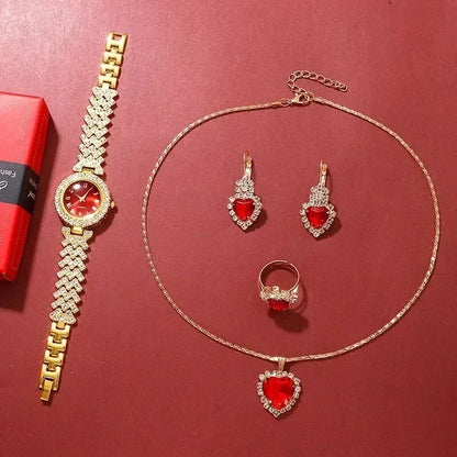 Orologio di lusso dorato da donna anello collana orecchino strass moda orologio da polso Casual da donna bracciale orologi Set di gioielli
