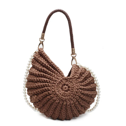Borse a tracolla da donna all'uncinetto a forma di conchiglia creativa Divertenti catene di perle carine Borsa a tracolla in tessuto fatto a mano Novità piccole borse
