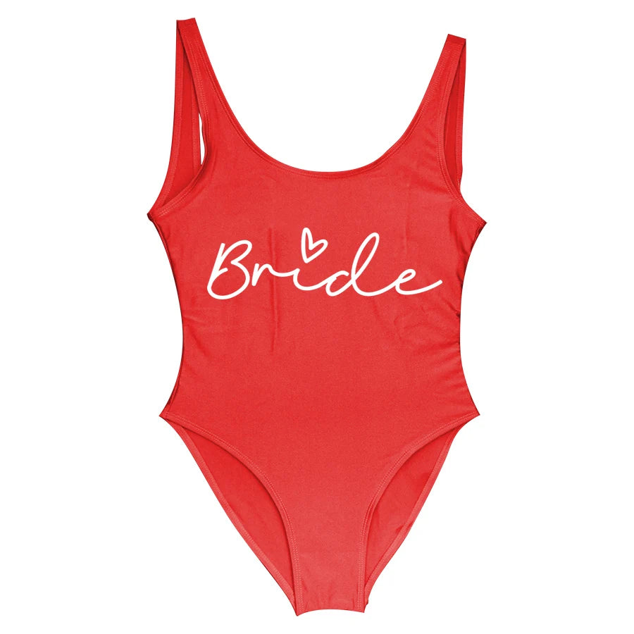 S-3XL Maillot de bain blanc une pièce Équipe de la mariée Maillot de bain de fête de célibataire pour femme Maillot de bain de poule Maillot de bain de piscine