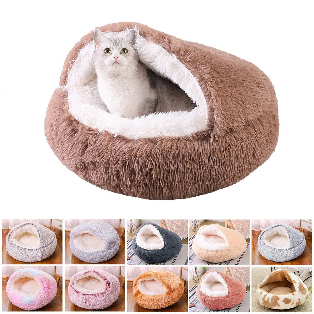 Winter Plush Pet Cat Bed Round Cat Cushion Cat House 2 in 1 Warm Cat Basket Pet Sleep Bag Cat Nest Kennel for Small Dog Suit New