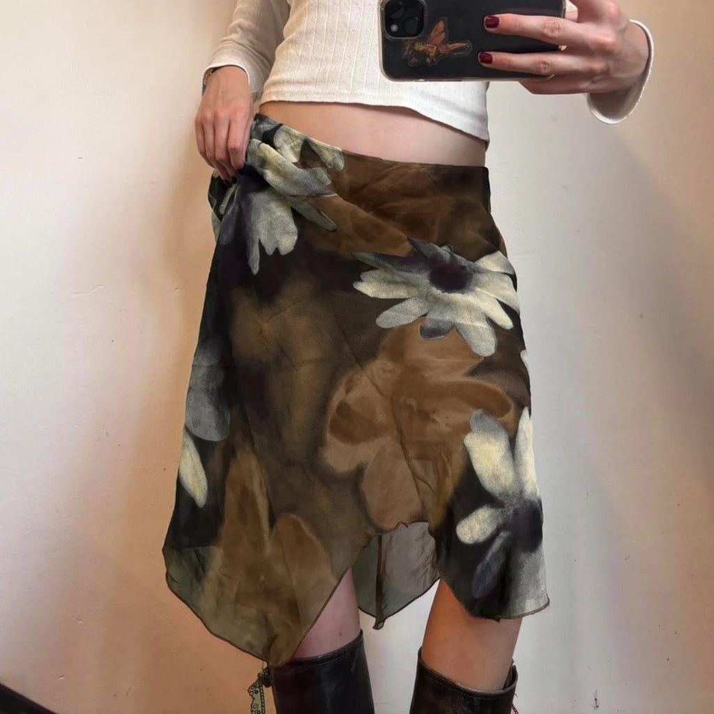 SUCHCUTE Y2K Stampa floreale Maglia Gonna asimmetrica Donna Vita bassa Midi A-line Gonne Estetica 2000s Abbigliamento Estate Outfit 2026