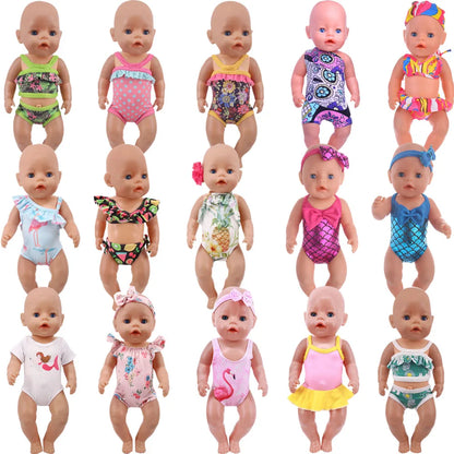 Costume da bagno per bambini in diversi stili, grazioso costume intero per bambole da 43 cm, accessori per bambole americane da 18 pollici, regali giocattolo per ragazze