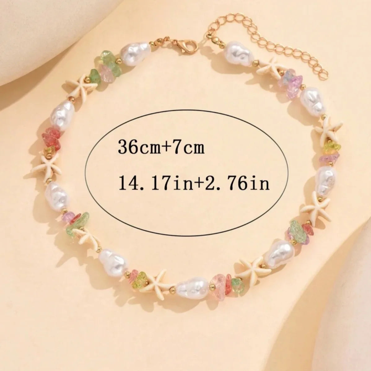 Collana con ciondolo stella marina con perline di riso bohémien per donna, fatta a mano, perla d'imitazione, girocollo con perline colorate, gioielli da spiaggia estiva
