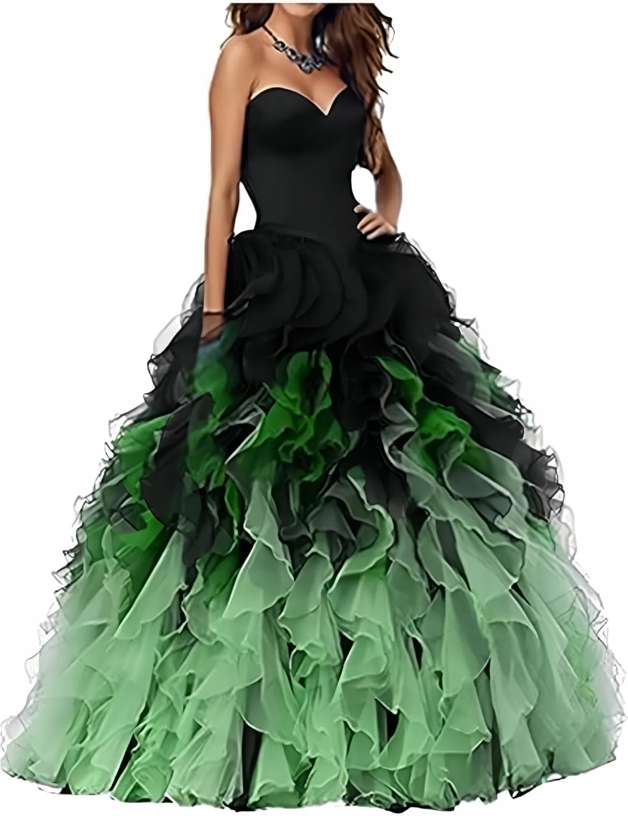 Abito Quinceanera in organza senza spalline con volant Abiti da ballo Abito da ballo lungo gonfio con scollo a cuore Ombre Abito da cocktail da sposa