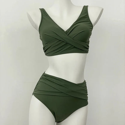 swimsuit ladies Women's High Waist  Bikini Sets Sporty Two Piece Swimsuits Solid Colors High Cut Bathing Suits Women Bikini Sets