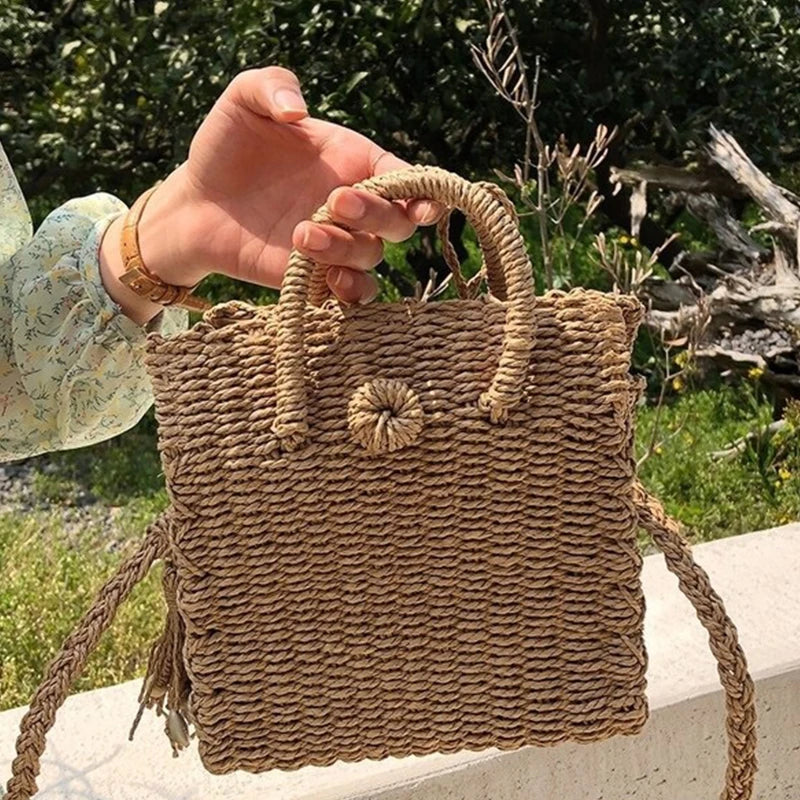 Gusure Ladies Summer Straw Woven Crossbody Bags Casual Small Hasp Shoulder Bag rafia Square Rattan Messenger Bag borse borsa