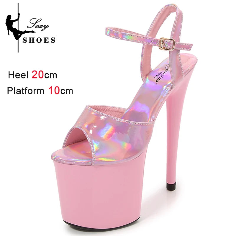 Women Sexy Show Sandals 20 CM High Heels Sexy Platform Color Sandals Girls 8Inch Super High Heels Shoe for Party Club Stripper
