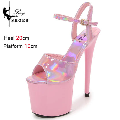 Women Sexy Show Sandals 20 CM High Heels Sexy Platform Color Sandals Girls 8Inch Super High Heels Shoe for Party Club Stripper