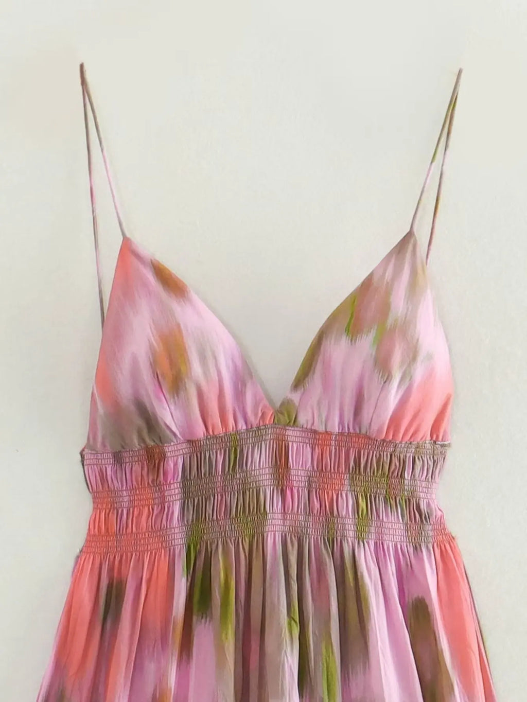 Abito senza schienale con elastico in vita stampato alla moda Abito da donna con lacci Cinghie vintage con scollo a V Abiti midi da spiaggia chic per le vacanze femminili