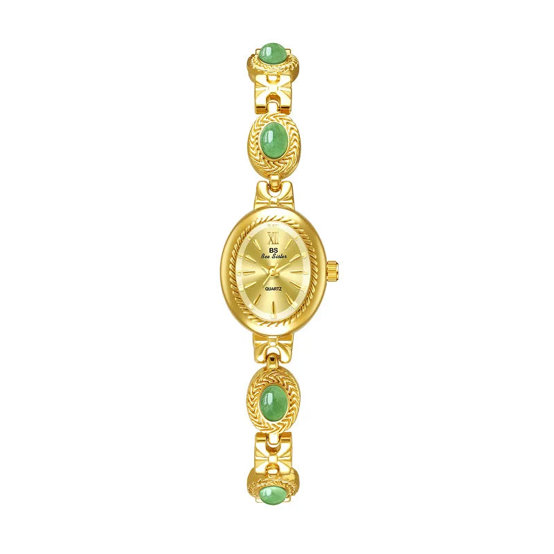 Orologio da donna elegante Bracciale in giada Orologio piccolo Orologio al quarzo di moda di marca originale Orologio da polso dorato di lusso Regali per le donne