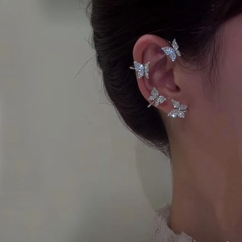 Clip per orecchio a farfalla in stile coreano senza piercing per le donne Orecchini a clip per polsino dell'orecchio con zirconi scintillanti Regali di gioielli per feste di nozze