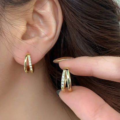 Orecchini a Cerchio in Acciaio Inossidabile Color Oro per Donne, Semplici Orecchini a Doppio Anello con Zirconia Cubica, Gioielli per Piercing alla Cartilagine