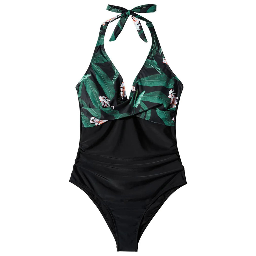 Summer Fashion New Beachwear Hot Print One Piece Swimsuit Women Sexy Pleated Bathing Suit Leopard Printed Bodysuit Bikini Set