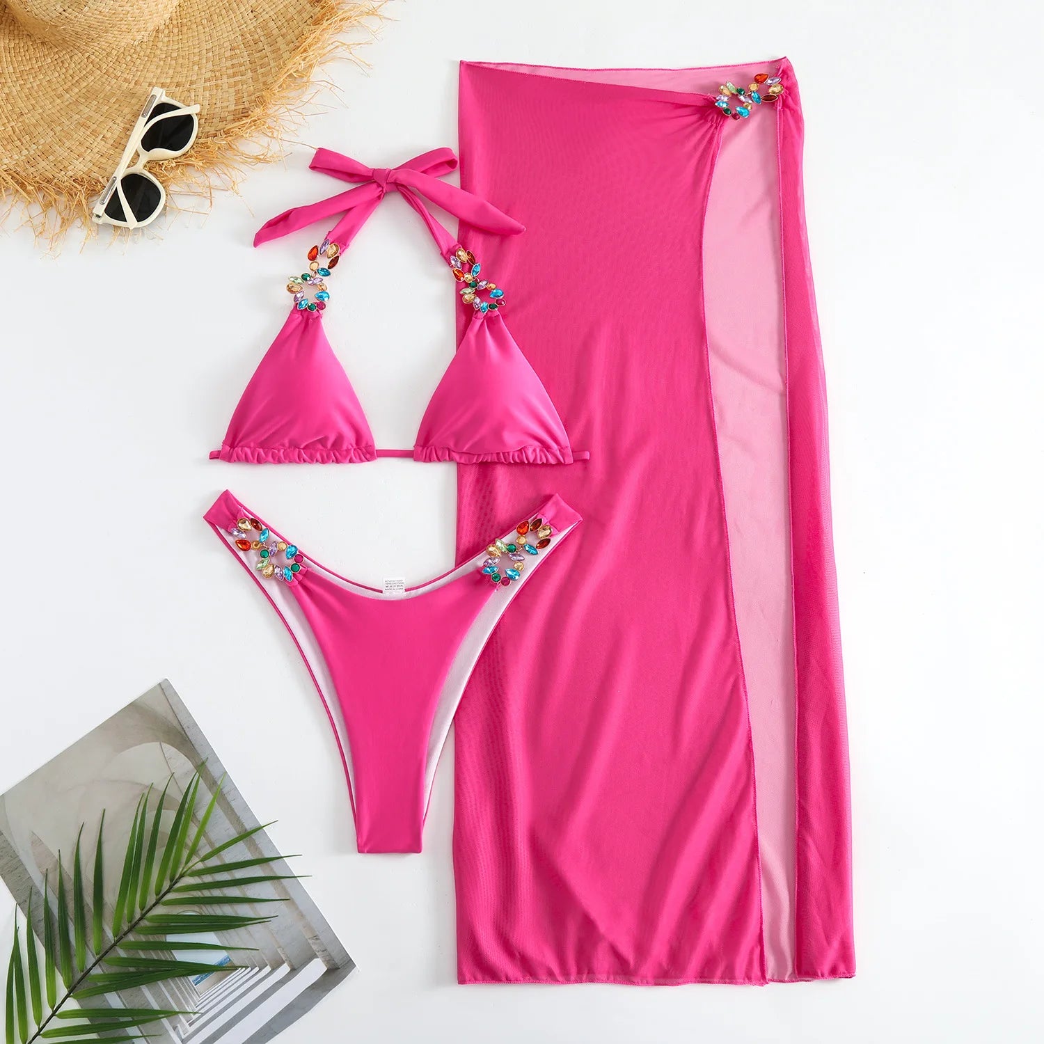 Bikini Giallo Sexy con Strass 2026, Costume da Bagno Femminile, Set Bikini Brasiliano, Abbigliamento da Spiaggia