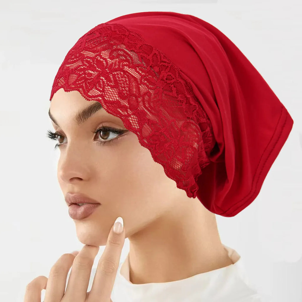 Berretto Hijab in pizzo stile malese, sottopelo traspirante per donne musulmane, copricapo elegante per la preghiera quotidiana