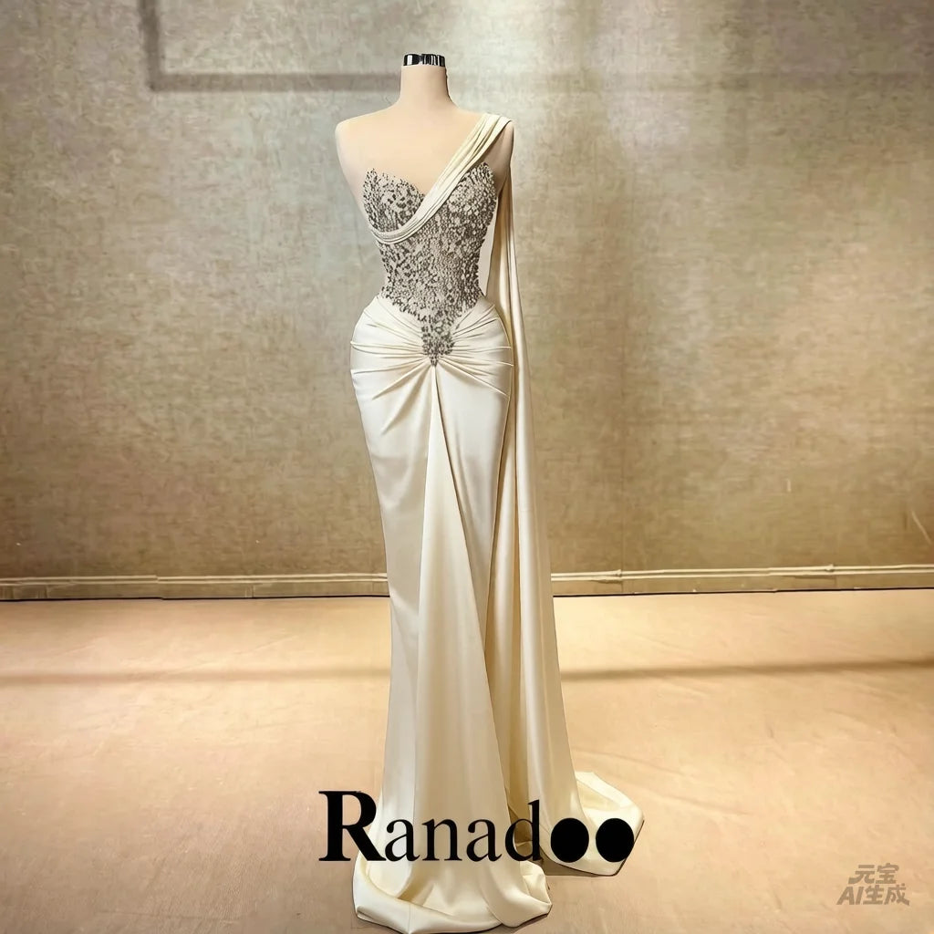 Ranadoo Affascinanti abiti da ballo monospalla per le donne Festa di compleanno Rhibestones Sirena increspata Vestido De Formatura Personalizzato