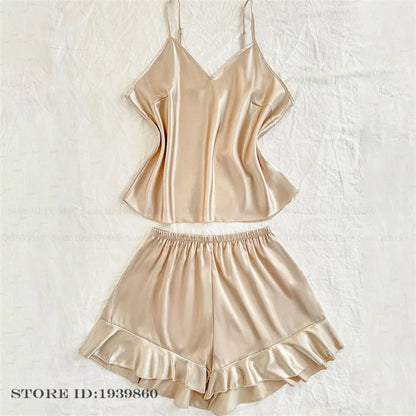 Plus Size 3XL 4XL 5XL Pigiama 2 pezzi Set cinturino sexy Top e pantaloncini Pigiama Completo Lingerie Estate Indumenti da notte in raso Stampa fiore Homewear