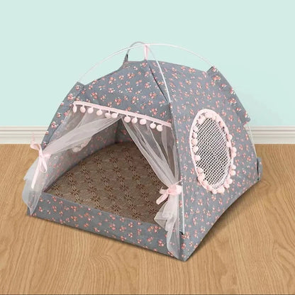 Tenda per gatti con fiori spezzati Tenda semi chiusa per celebrità Internet Nido universale per tutte le stagioni Forniture per animali domestici Nido estivo per cani e gatti