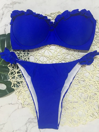 Soutien-gorge à volants sexy et froufrous Bikini 2026 Femme Maillot de bain bandeau Femme Maillot de bain Deux pièces Ensemble bikini Push Up Maillot de bain Nager