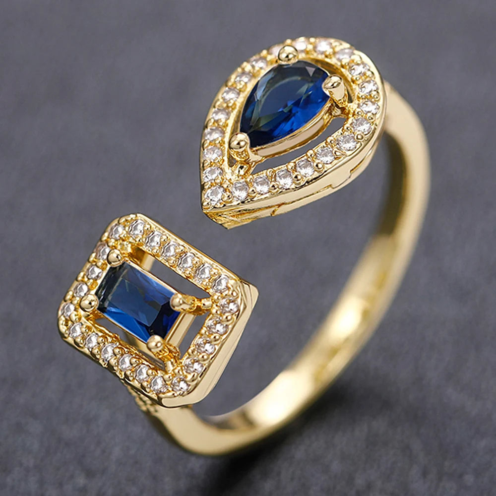 Huitan Anelli di apertura del polsino a forma geometrica per le donne Colore argento/Colore oro Nobile anello con zirconi cubici Accessorio Gioielli di moda
