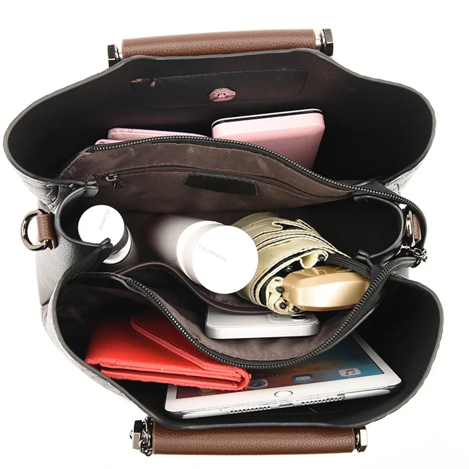 Borse di lusso in morbida pelle Borse da donna Designer 3 strati Borsa a tracolla con tracolla Sac Borsa da donna per lo shopping di grande capacità