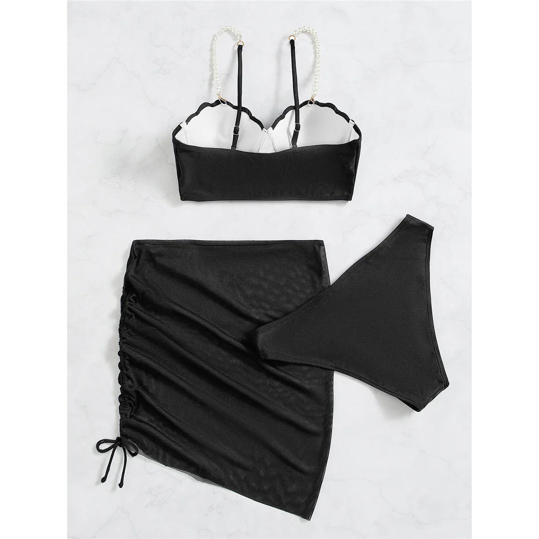 S - XL perle Bikini Push Up costume da bagno donna costumi da bagno donna Bikini a tre pezzi con reggiseno coppa bagnante costume da bagno Swim V4302