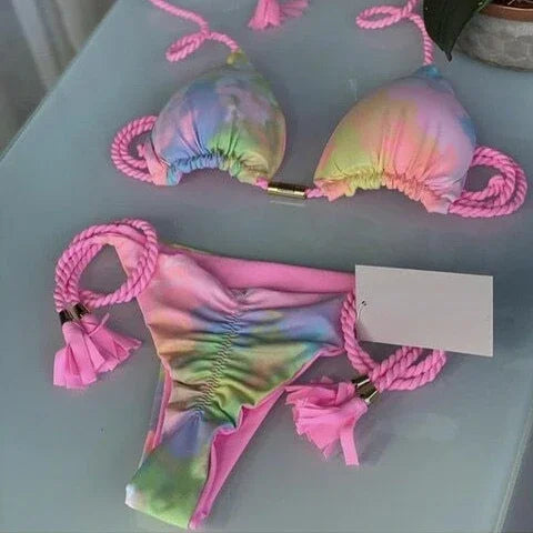 Costume da bagno donna bikini set bikini sexy con coulisse costumi da bagno leopardo due pezzi costume da bagno costume da bagno bikini con lacci biquinis