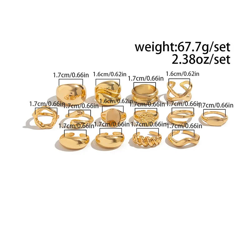 Anelli di metallo vintage di moda per le donne Regalo Punk Hip Hop Oro Argento Colore Irregolare Knuckle Joint Ring 14 pezzi / set