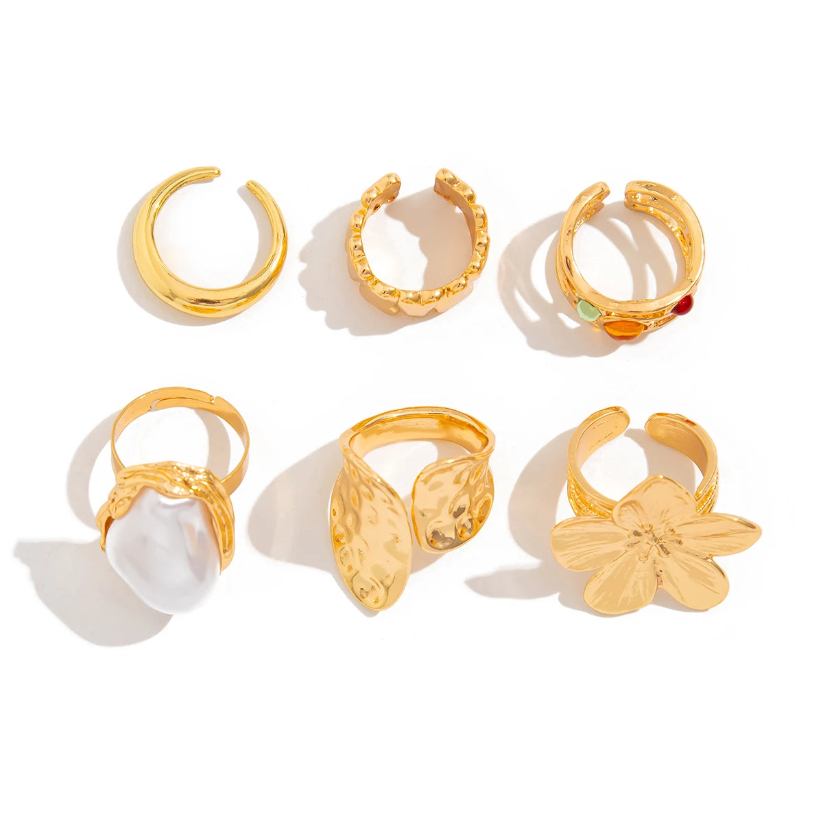 Ingemark 2025 Anello barocco con perla imitazione per donna Anelli aperti eleganti con accessori esagerati per gioielli con design floreale in metallo
