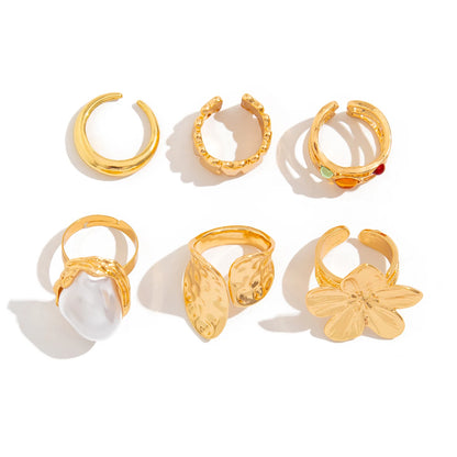 Ingemark 2025 Anello barocco con perla imitazione per donna Anelli aperti eleganti con accessori esagerati per gioielli con design floreale in metallo