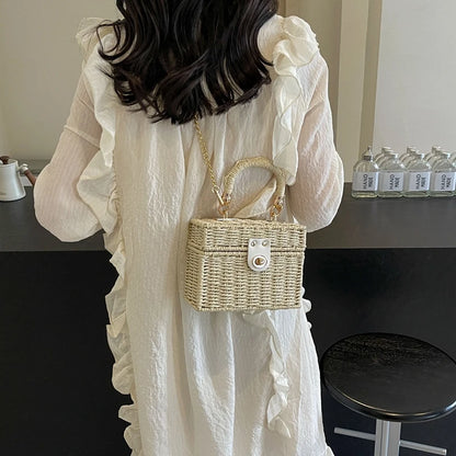 Borsa a tracolla in paglia di rattan Borsa a tracolla intrecciata a mano da donna Borsa a tracolla in paglia con scatola quadrata da spiaggia estiva per signora Bolsa Feminina