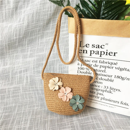 Borsa a tracolla in tessuto di paglia per bambini estivi belle ragazze borse portamonete piccole borse a tracolla per bambini Mini portafoglio principessa