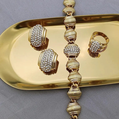 Parure de bijoux arabes pour femmes de haute qualité, plaqué or 18 carats, collier rond, boucles d'oreilles, bracelet et bague, cadeau de fête de mariage