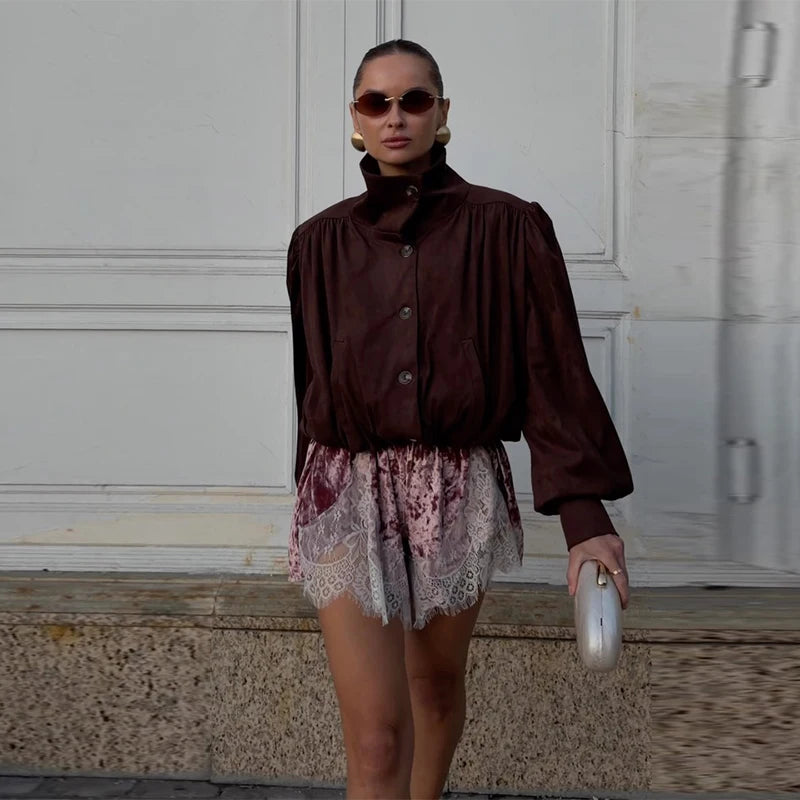 Pantaloncini Corti in Velluto con Inserti in Pizzo Sexy, Vita Alta Elastica, Mini Shorts Larghi da Donna, Nuova Collezione Estiva 2026, Streetwear Femminile