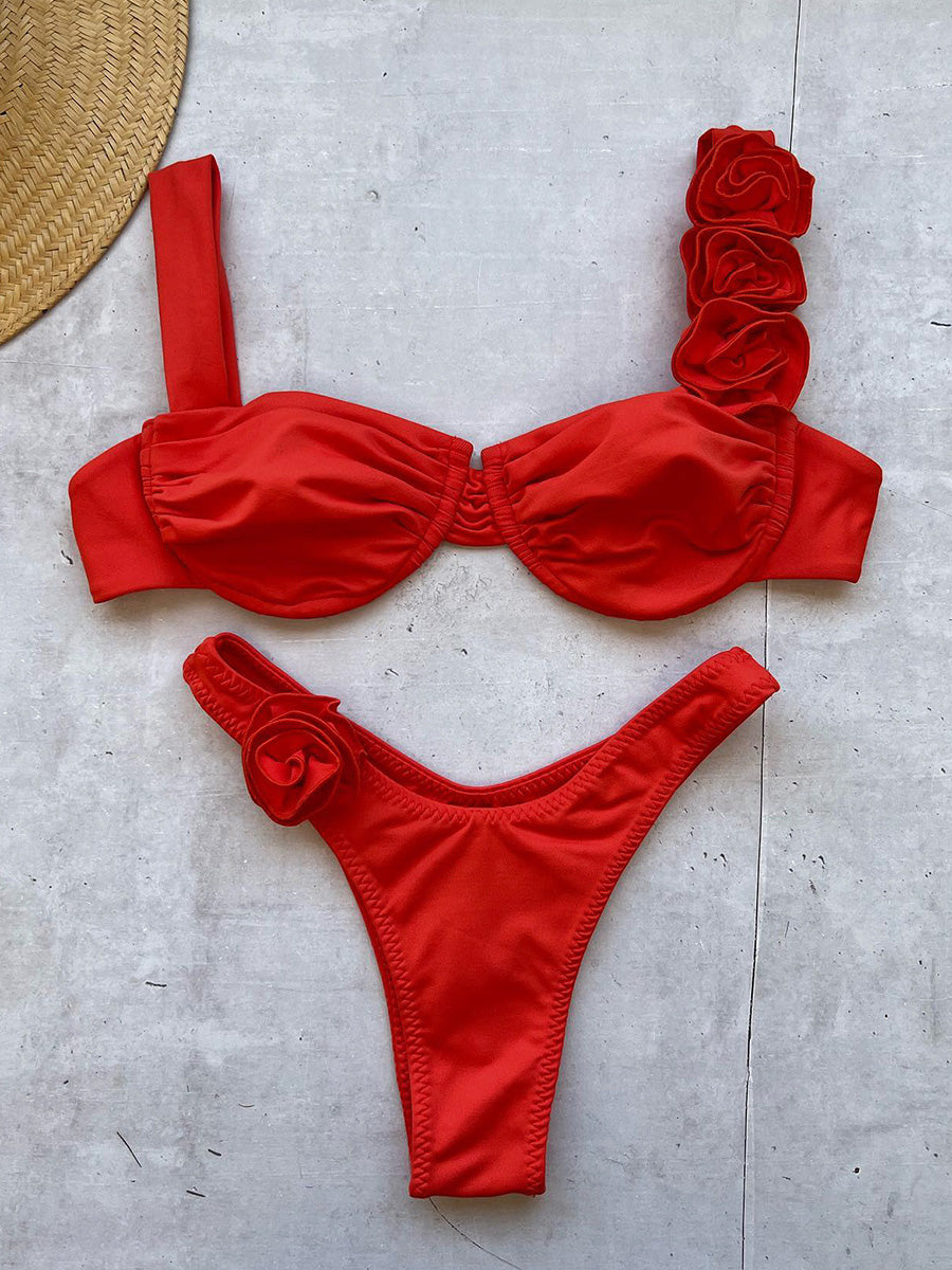 Sexy 3D Fiori con ferretto Bikini brasiliano Costumi da bagno donna Costume da bagno femminile Bikini a due pezzi Costume da bagno a triangolo Swim Lady