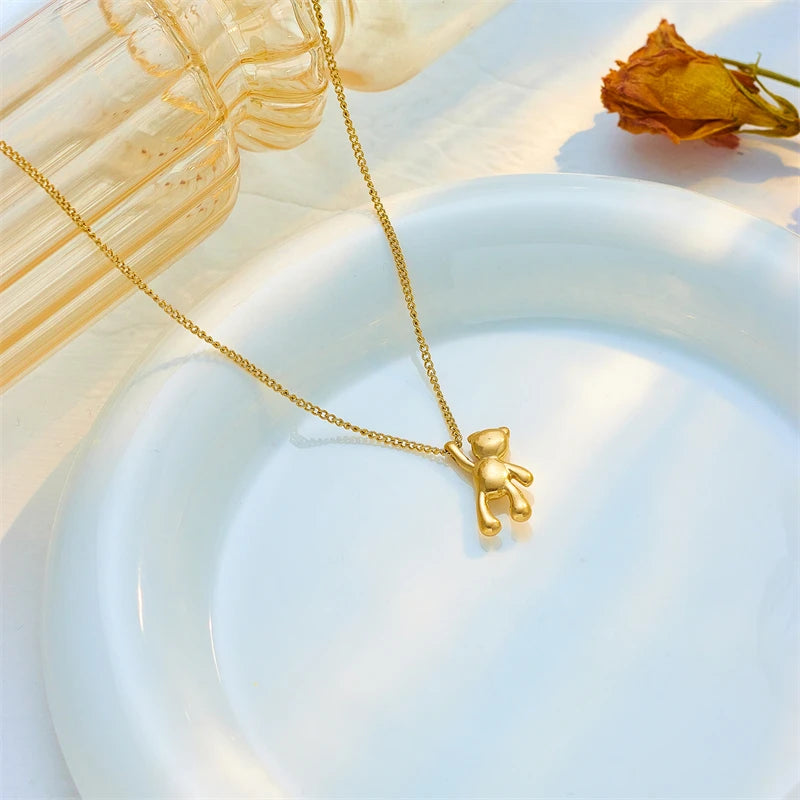 XIYANIKE Collana in acciaio inossidabile 316L Collana con ciondolo orso Accessori per donna Nuove tendenze Regali di gioielli per ragazza di Natale Collier