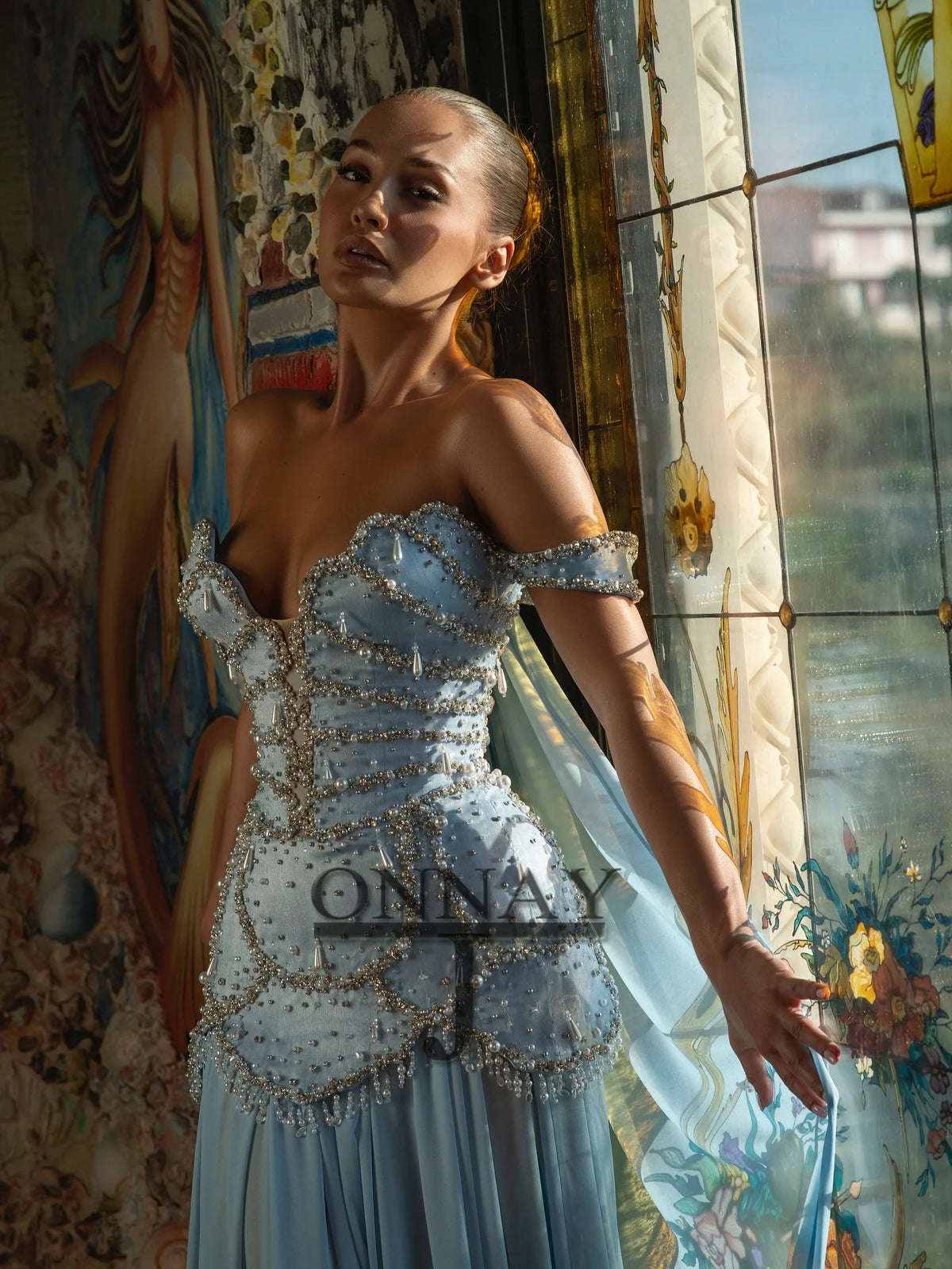 Abiti da sera sexy personalizzati con perle blu lunghi per le donne Maxi cristalli Dubai Saudi Abiti da festa Abito da gala su misura Plus