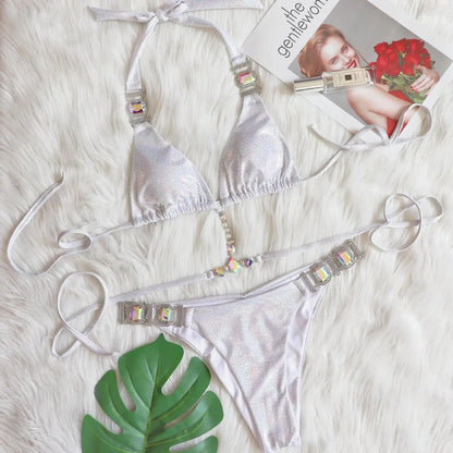 nuovo costume da bagno in due pezzi con strass 2026 cristallo di lusso perizoma Sexy perizoma Bikini Set costumi da bagno da donna costume da bagno Sexy da spiaggia