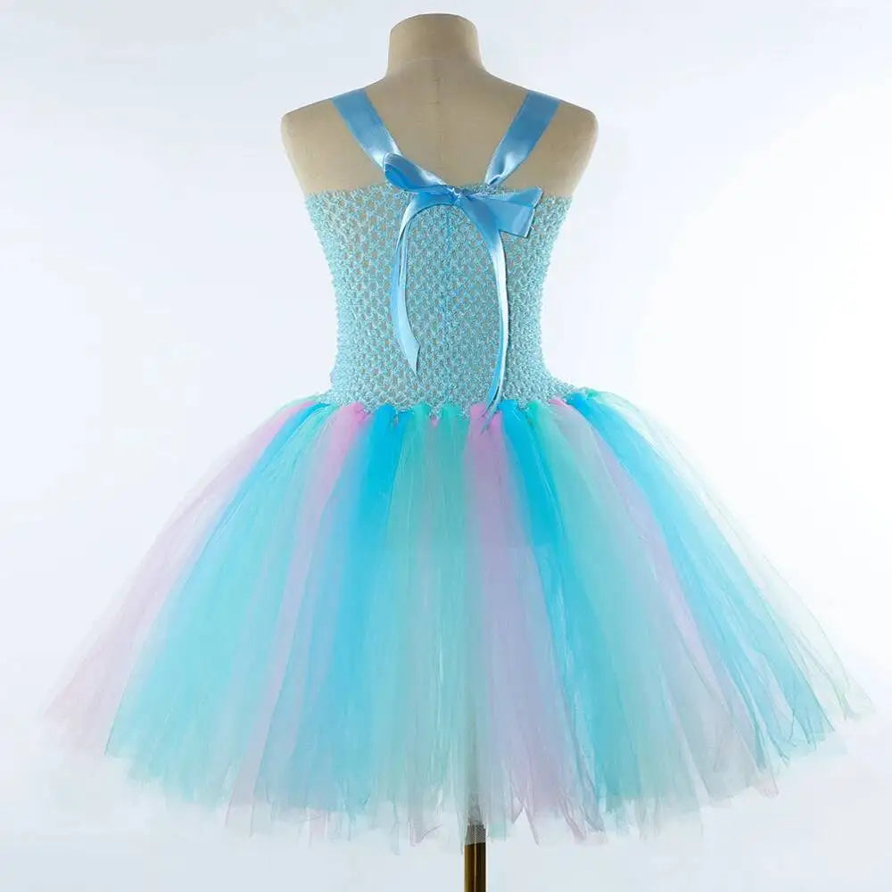 Costumi da fata dei fiori turchese per ragazze Abiti da principessa fata farfalla con ali Bacchetta per bambini Vestito da tutù di carnevale di Halloween